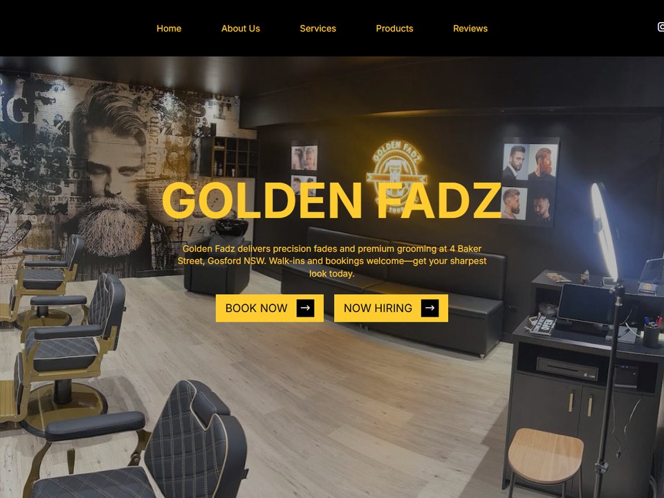 Golden Fadz barbershop website homepage