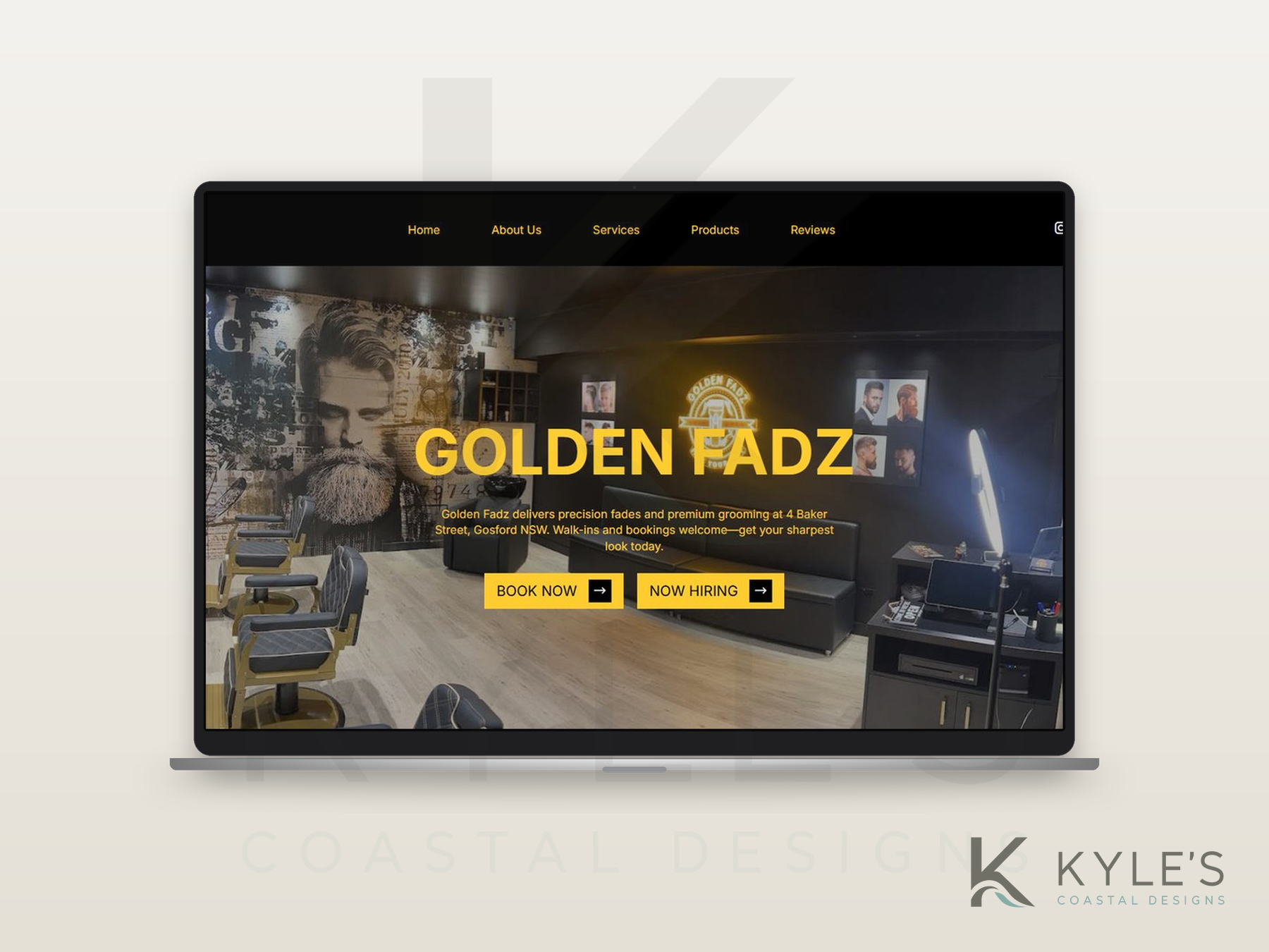 Golden Fadz barbershop website homepage
